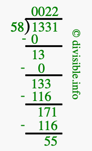 1331 divided by 58 using long division