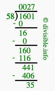 1601 divided by 58 using long division