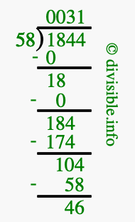 1844 divided by 58 using long division