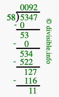 5347 divided by 58 using long division
