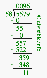 5579 divided by 58 using long division