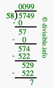 5749 divided by 58 using long division