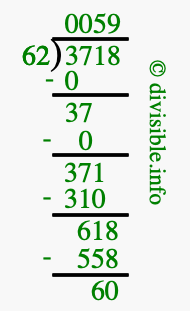 3718 divided by 62 using long division