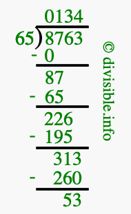 8763 divided by 65 using long division