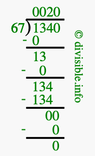 1340 divided by 67 using long division