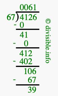 4126 divided by 67 using long division