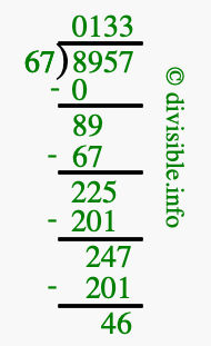 8957 divided by 67 using long division