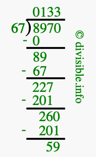 8970 divided by 67 using long division