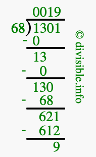 1301 divided by 68 using long division