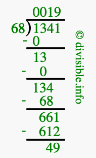 1341 divided by 68 using long division