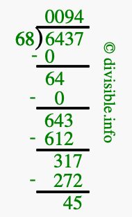 6437 divided by 68 using long division