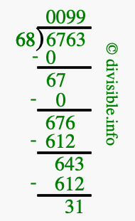 6763 divided by 68 using long division