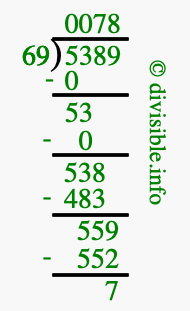 5389 divided by 69 using long division