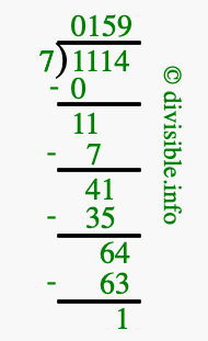 1114 divided by 7 using long division