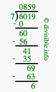6019 divided by 7 using long division