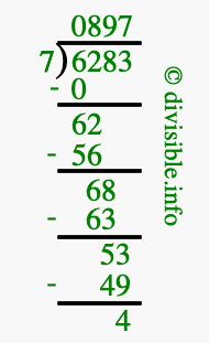 6283 divided by 7 using long division
