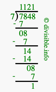 7848 divided by 7 using long division