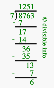 8763 divided by 7 using long division