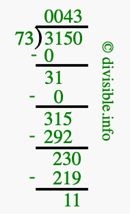 3150 divided by 73 using long division