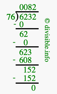 6232 divided by 76 using long division