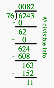 6243 divided by 76 using long division
