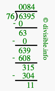 6395 divided by 76 using long division