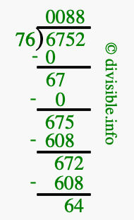 6752 divided by 76 using long division