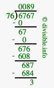 6767 divided by 76 using long division
