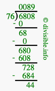 6808 divided by 76 using long division