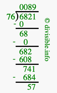 6821 divided by 76 using long division