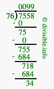 7558 divided by 76 using long division