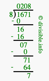 1671 divided by 8 using long division