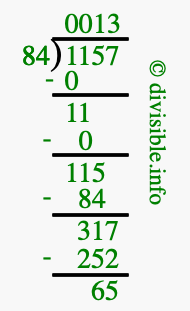 1157 divided by 84 using long division