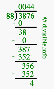 3876 divided by 88 using long division