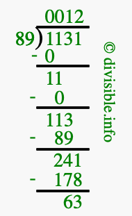 1131 divided by 89 using long division