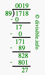 1718 divided by 89 using long division