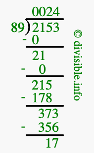 2153 divided by 89 using long division