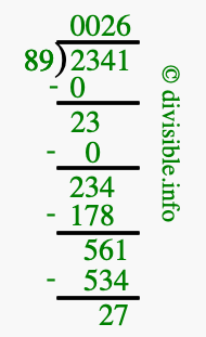 2341 divided by 89 using long division