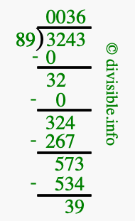 3243 divided by 89 using long division
