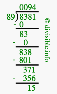 8381 divided by 89 using long division