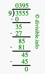 3555 divided by 9 using long division