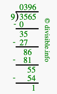 3565 divided by 9 using long division