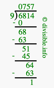 6814 divided by 9 using long division