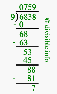 6838 divided by 9 using long division