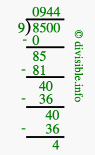 8500 divided by 9 using long division