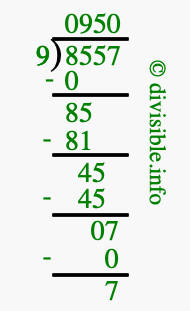 8557 divided by 9 using long division