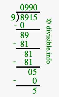 8915 divided by 9 using long division
