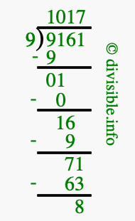 9161 divided by 9 using long division
