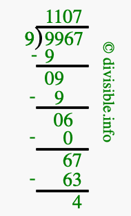 9967 divided by 9 using long division
