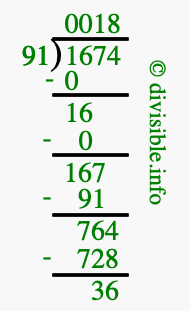 1674 divided by 91 using long division